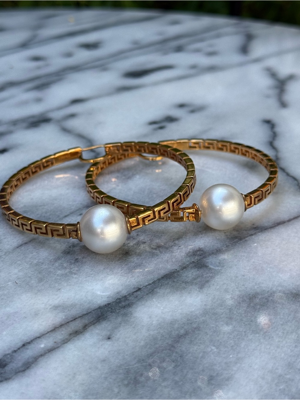 Versace Gold Greca 2.6” Hoop Earrings